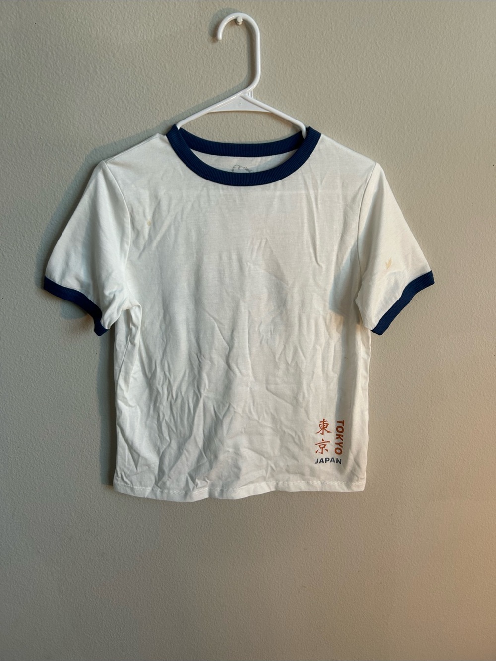 art class White Tee with Navy Trim and Red Tokyo Graphic